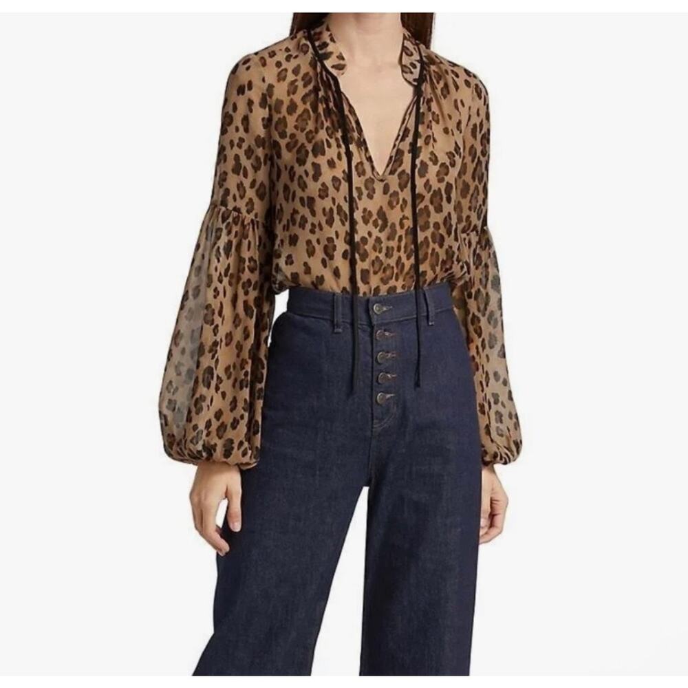 Veronica Beard Sheer Cheetah Print 100% Silk Blouse | Size 4